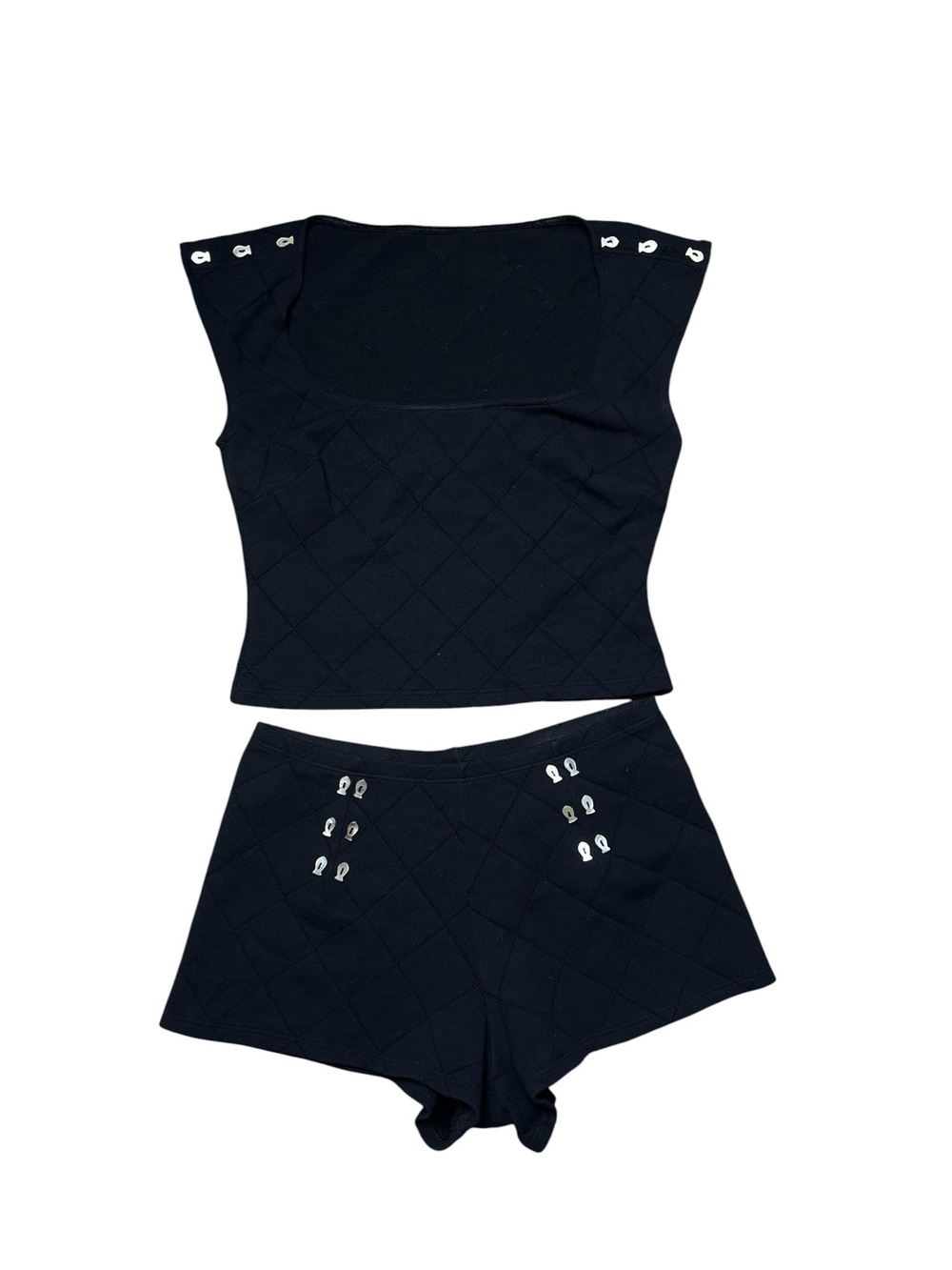 Aubade Paris Black Quilted Top & Shorts Y2K Set Size S Luxury Lingerie Chic